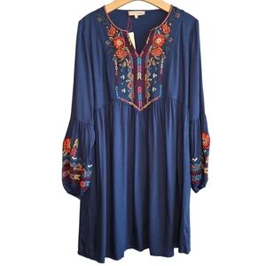 Anthropologie Solitaire Boho Embroidered Floral Dress Festival Summer Sz M
